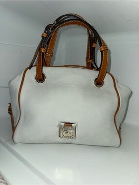 New Dooney & Bourke White Leather Satchel with Tan Trim and Handles